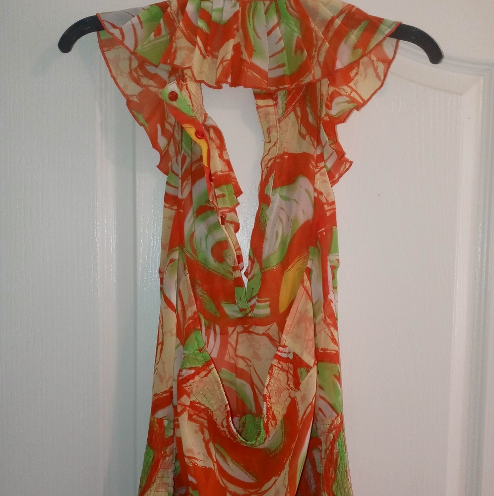 Ladies Button Down Halter Sheer Blouse